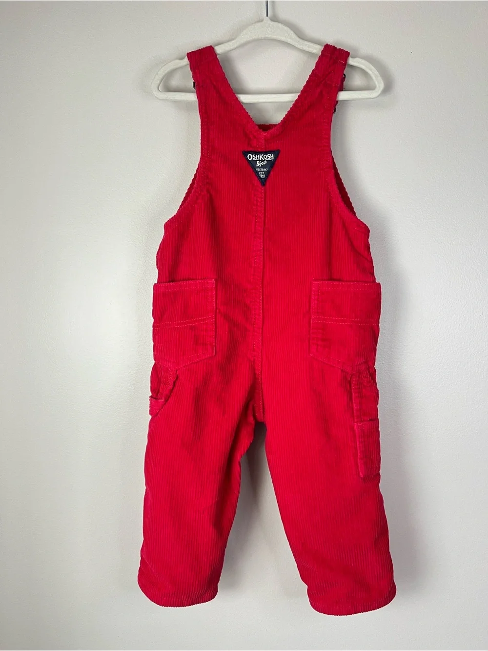 OshKosh B'gosh Toddler 18M Vibrant Red Corduroy Overalls Unisex Lined Dungarees